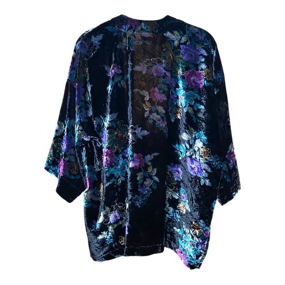 LOFT Crushed Velvet Velour Open Short Kimono Style Cardigan Boho Cottagecore - Picture 4 of 6
